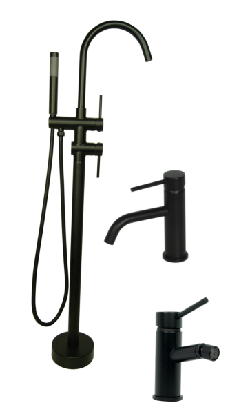 zestaw UNO BLACK bateria wannowa stojąca + umywalkowa  + bidetowa BLACK