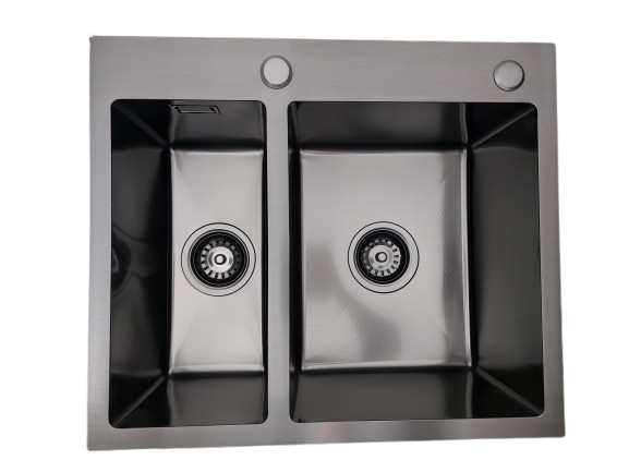 Zlewozmywak stalowy dwukomorowy  STEEL 5648 CZARNY
