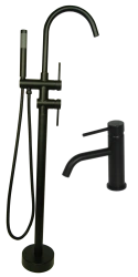zestaw UNO BLACK bateria wannowa stojąca + umywalkowa CZARNA