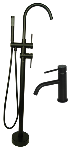 zestaw UNO BLACK bateria wannowa stojąca + umywalkowa CZARNA