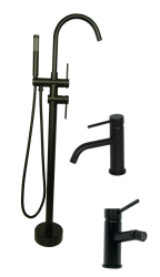 zestaw UNO BLACK bateria wannowa stojąca + umywalkowa  + bidetowa BLACK