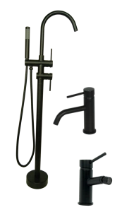 zestaw UNO BLACK bateria wannowa stojąca + umywalkowa  + bidetowa BLACK