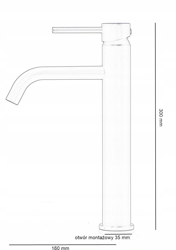 Wysoka bateria umywalkowa — rysunek techniczny