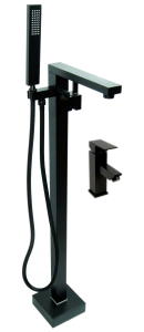 Zestaw Bateria wannowa wolnostojąca LEMOR + Bateria umywalkowa QATRO - BLACK