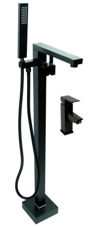 Zestaw Bateria wannowa wolnostojąca LEMOR + Bateria umywalkowa QATRO - BLACK