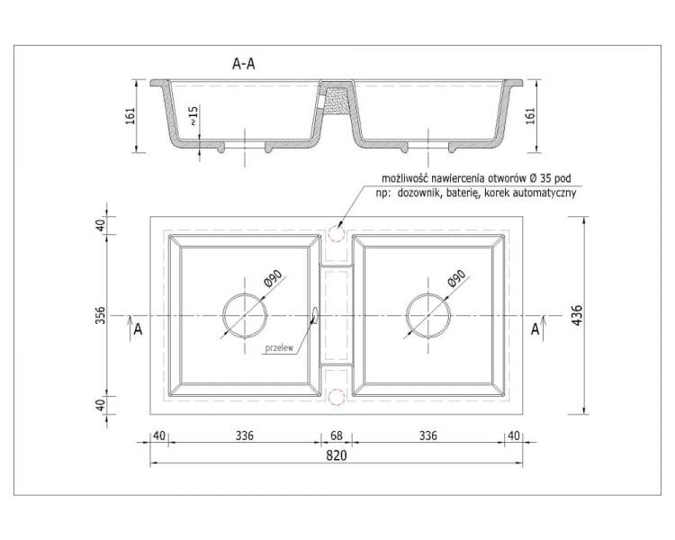 Zlewozmywak granitowy BORYS czarny mat
