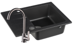 Zlewozmywak Granitowy COAST 25 czarny nakrapiany z baterią stal