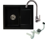 Zlewozmywak granitowy DONZO czarny mat z baterią inox i syfonem