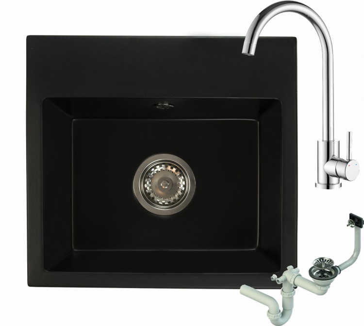 doncmset1.jpgaZlewozmywak granitowy DON czarny mat z baterią chrom i syfonem