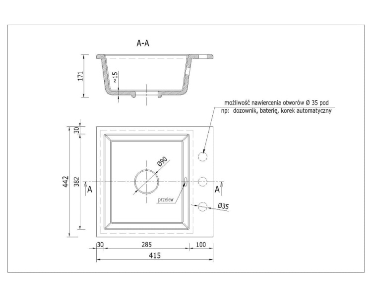 Zlewozmywak granitowy DON czarny mat z baterią chrom i syfonem