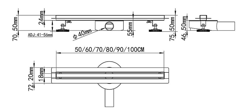 Odpływ liniowy brodzikowy prysznicowy SLIM 700 mm ZŁOTY