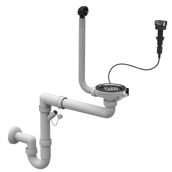 Syfon Zlewozmywakowy CZARNY Przyścienny Automatyczny 1 komorowy