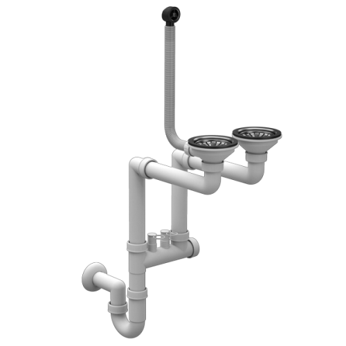 Syfon Zlewozmywakowy CZARNY Przyścienny Ręczny 2 komorowy