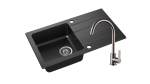 Zlewozmywak Granitowy LAGOON 160 czarny nakrapiany z baterią inox