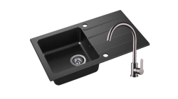 Zlewozmywak Granitowy LAGOON 160 czarny nakrapiany z baterią inox