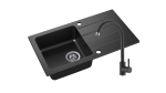 Zlewozmywak Granitowy LAGOON 160 czarny nakrapiany z baterią czarną