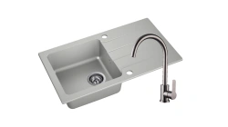Zlewozmywak Granitowy LAGOON 160 szary z baterią inox