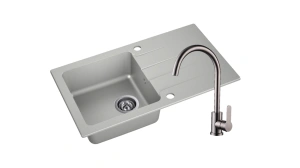 Zlewozmywak Granitowy LAGOON 160 szary z baterią inox