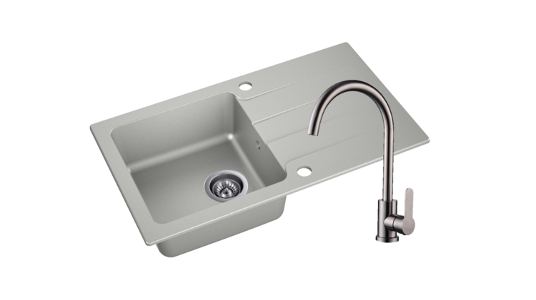 Zlewozmywak Granitowy LAGOON 160 szary z baterią inox