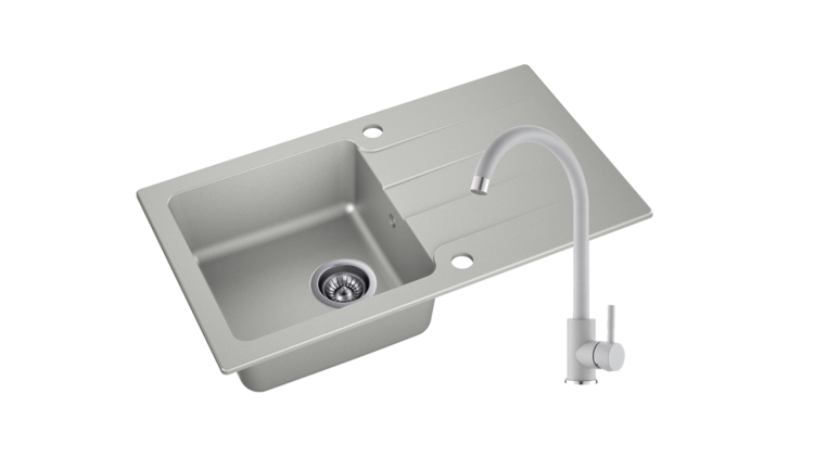 Zlewozmywak Granitowy LAGOON 160 szary z baterią szarą