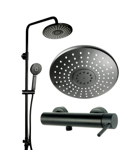 UNO BLACK zestaw bateria prysznicowa natryskową z deszczownicą CZARNY