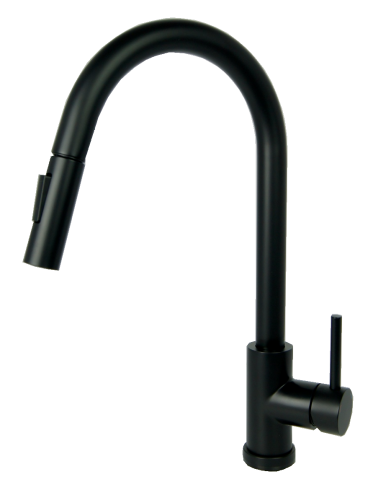 AFINO Bateria kuchenna z wyciąganą wylewką + dozownik CZARNA