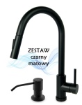 AFINO Bateria kuchenna z wyciąganą wylewką + dozownik CZARNA
