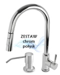 AFINO Bateria kuchenna z wyciąganą wylewką + dozownik CHROM