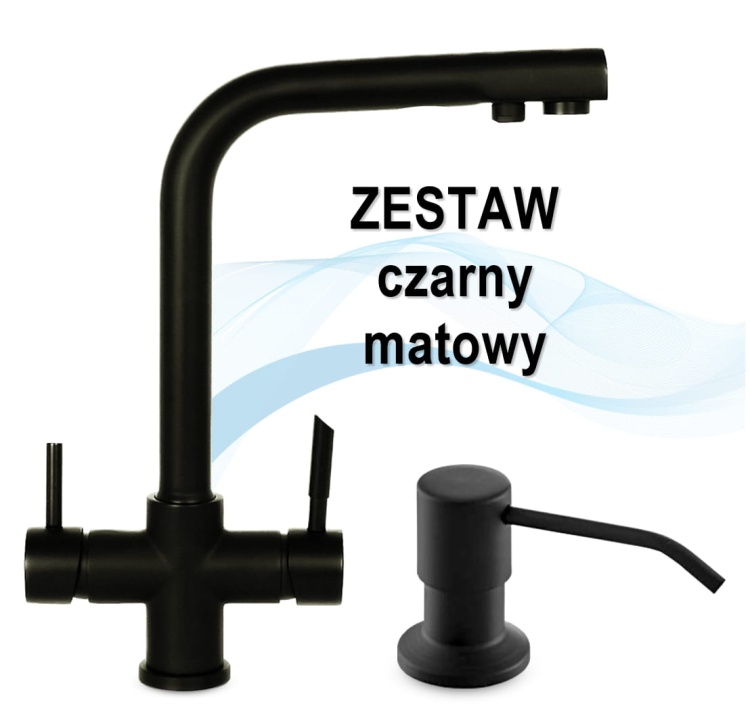 MADIO czterodrożna bateria kuchenna + dozownik CZARNA