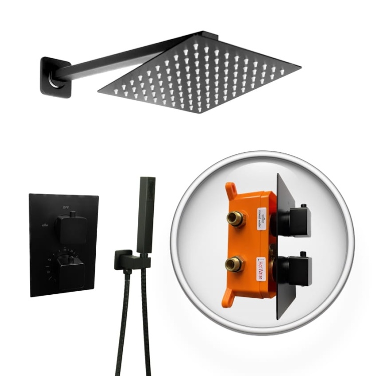 VIVID BLACK TR2 termostatyczna bateria natryskowa prysznicowa deszczownica Ultra Slim 40 cm CZARNA