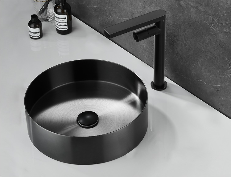 Nowoczesna umywalka nablatowa ROUND 40 w czarnym wykończeniu