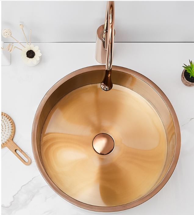 Okrągła umywalka nablatowa ROUND 37 miedziana