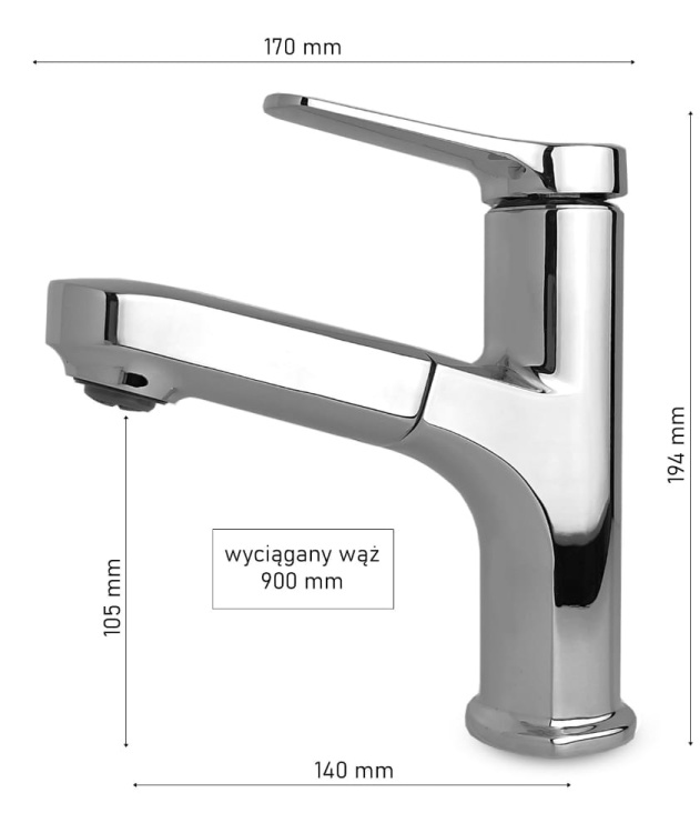 ZEN Bateria umywalkowa kuchenna z wyciąganą wylewką CHROM