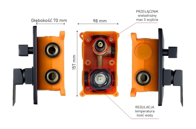 QATRO Bateria Natryskowa Prysznicowa Podtynkowa Deszczownica 40 CZARNA
