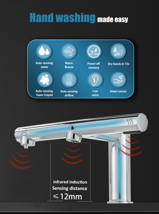 Bateria bezdotykowa umywalkowa Power 3w1 dozownik suszarka inox