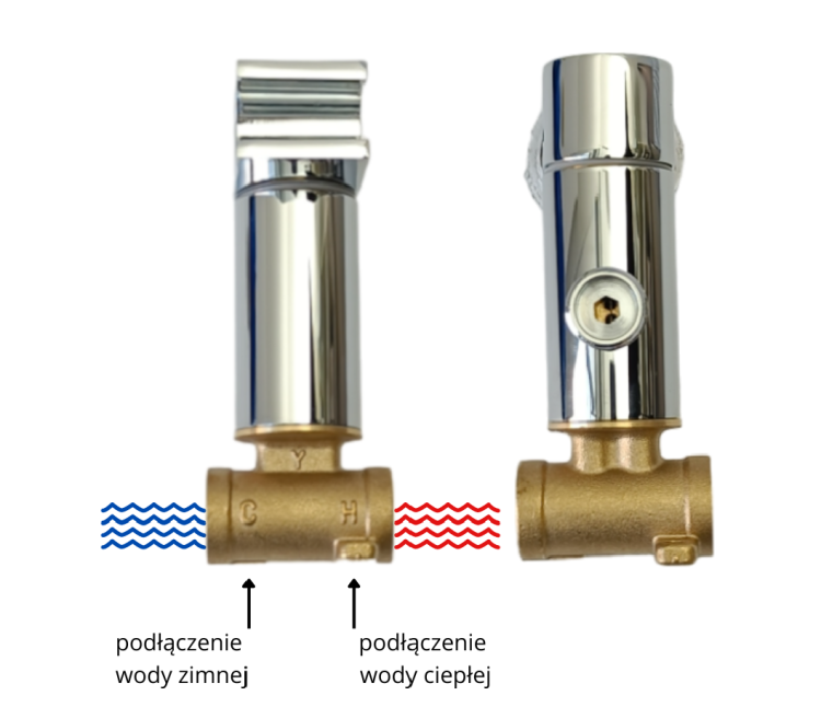 Podłączenie wody ciepłej oraz zimnej sole chrom
