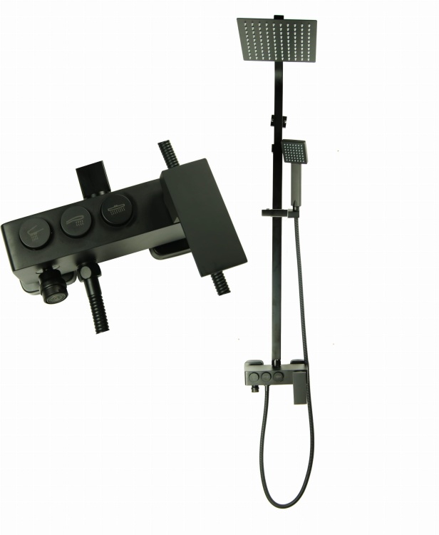 MAXO Zestaw natryskowy z baterią deszczownica ultra slim CZARNA