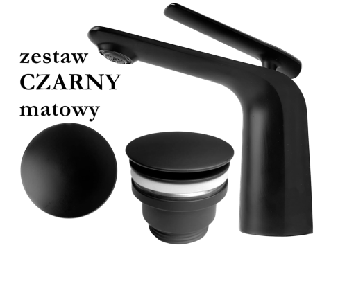 zestaw VERDO BLACK bateria umywalkowa + korek CZARNY matowy