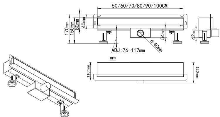 Odpływ liniowy brodzikowy prysznicowy Ścienny 700 mm