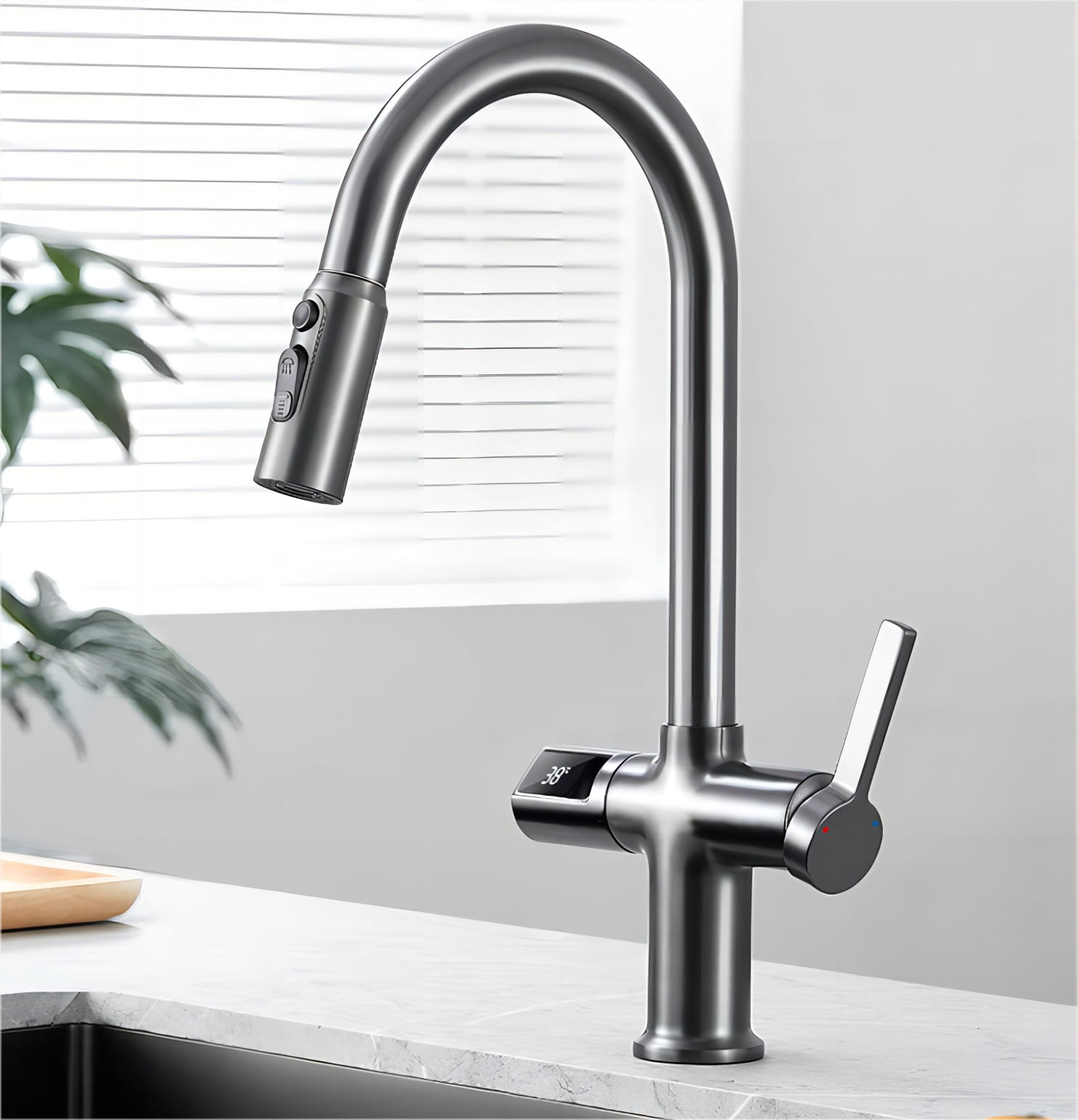 Galatea Design Inspira Gun Metal — bateria z wyciąganą wylewką