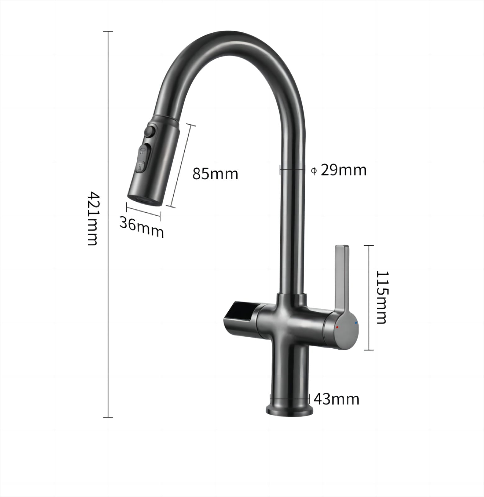 Galatea Design Inspira Gun Metal — rysunek techniczny do dopasowania miejsca montażu