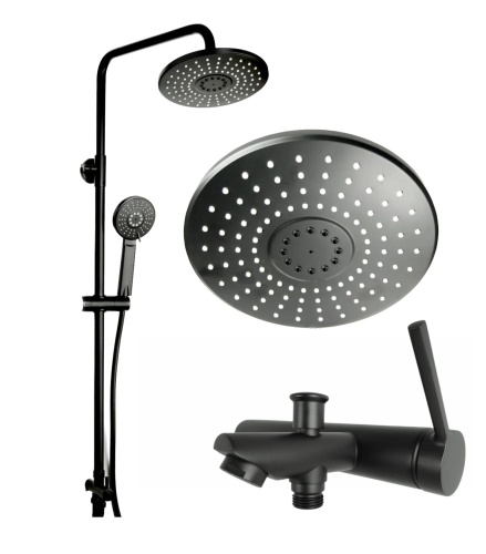 UNO BLACK bateria wannowa z deszczownicą QUBUS CZARNY