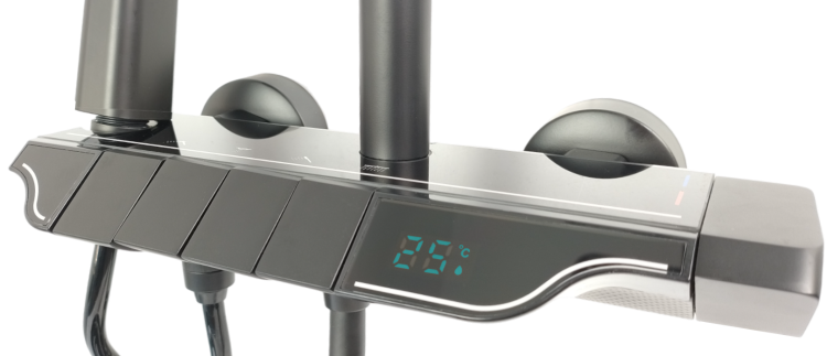 Nowoczesny czarny zestaw natryskowy z deszczownicą DISPLAY