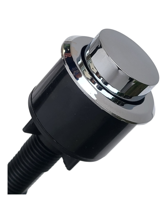 Stylowy chromowany syfon zlewozmywakowy, przyścienny i automatyczny, do jednokomorowego zlewu, klik-klak