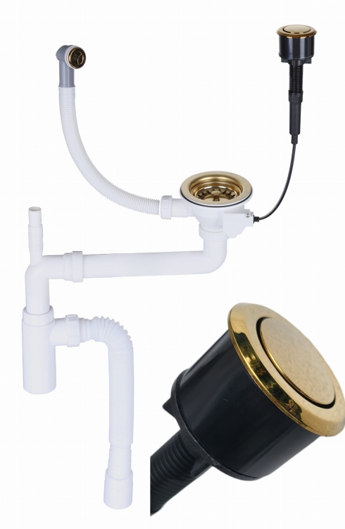 Syfon zlewozmywakowy przyścienny automatyczny 1 komorowy złoty klik klak