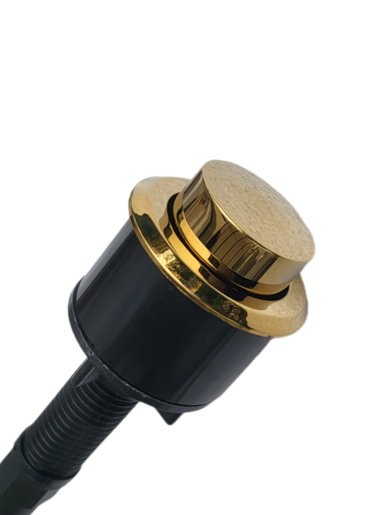 Stylowy złoty syfon zlewozmywakowy przyścienny, dwukomorowy, automatyczny klik-klak