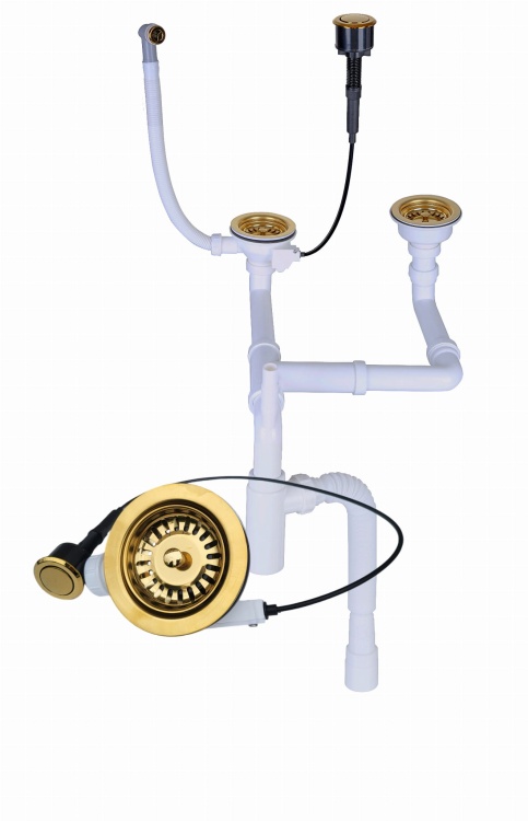 Syfon zlewozmywakowy przyścienny automatyczny 2 komorowy złoty klik klak