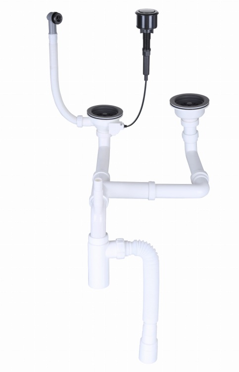 Automatyczny syfon przyścienny w kolorze czarnym, dwukomorowy, model klik-klak