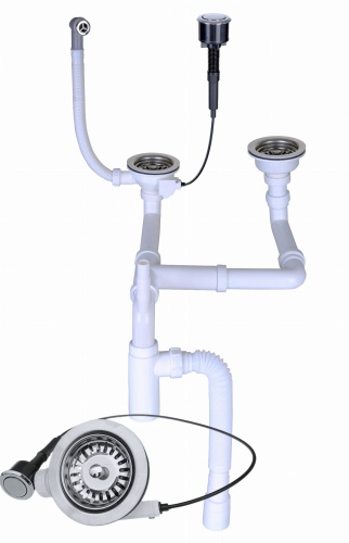 Syfon Zlewozmywakowy Przyścienny Automatyczny 2 komorowy chrom klik klak