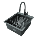 Zlewozmywak stalowy STELLMAN 4550 CZARNY  z baterią Flexi Black Pure i koszykiem